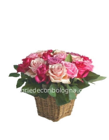 Cestino di rose colori assortiti. » Fiorista a Bologna, vendita e spedizione  a domicilio di fiori e piante a Bologna.online dionline